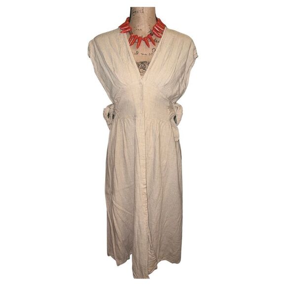Promesa Linen Blend Tan Side Tie Midi Dress size Large - Picture 1 of 7